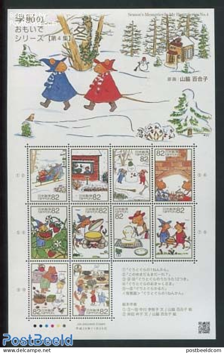 Japan 2014 Seasons Memories: Winter 10v M/s, Mint NH, Nature - Bears - Rabbits / Hares - Art - Children's Books Illust.. - Unused Stamps