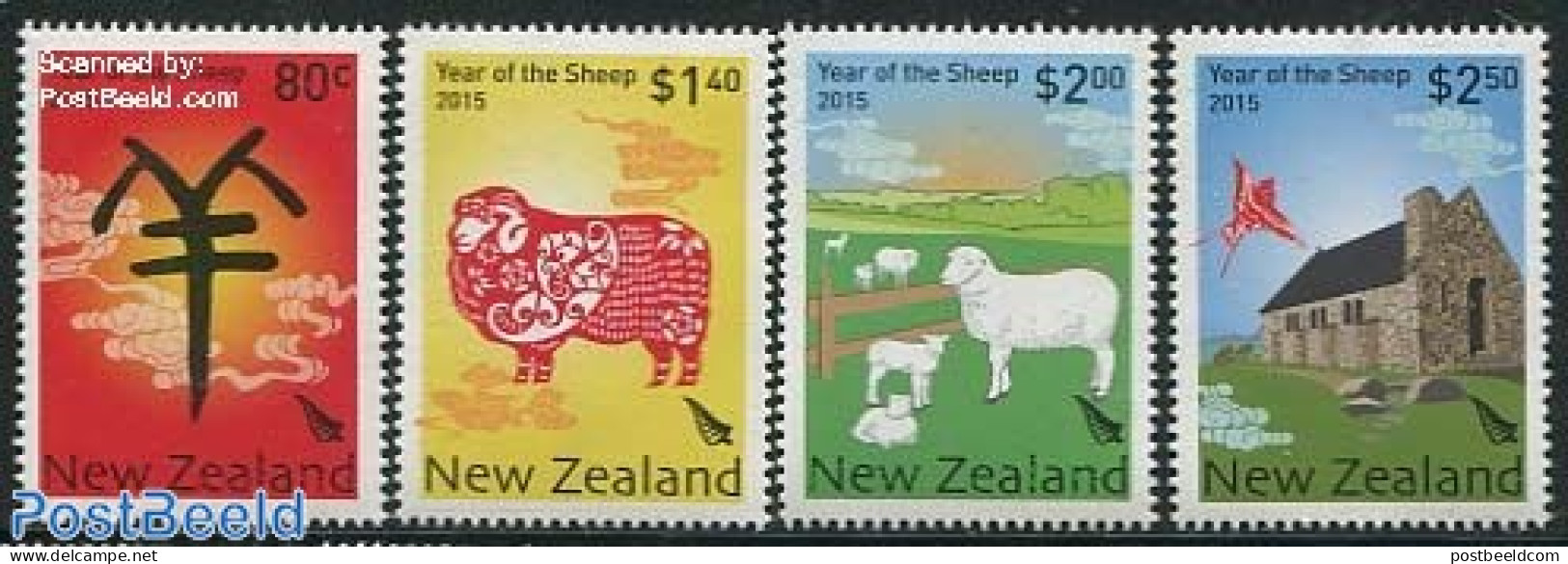 New Zealand 2015 Year Of The Sheep 4v, Mint NH, Nature - Religion - Various - Birds - Cattle - Churches, Temples, Mosq.. - Neufs