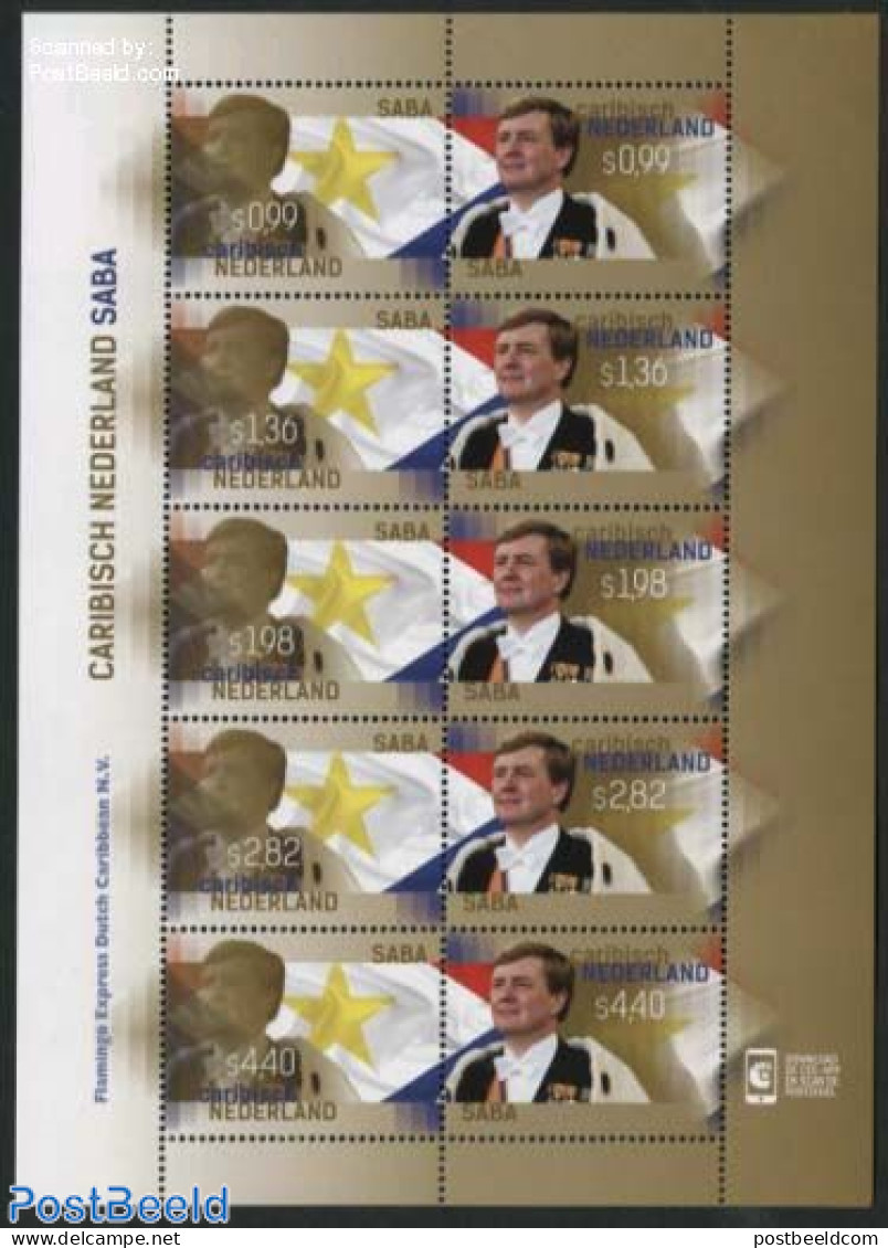 Dutch Caribbean 2015 Saba, King Willem-Alexander 10v M/s, Mint NH, History - Kings & Queens (Royalty) - Familias Reales