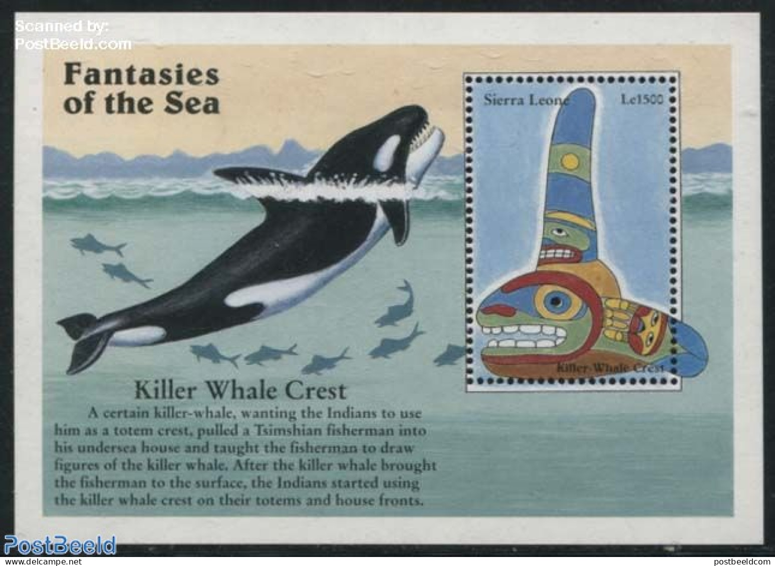 Sierra Leone 1996 Killer Whale Crest S/s, Mint NH, Nature - Sea Mammals - Art - Fairytales - Märchen, Sagen & Legenden