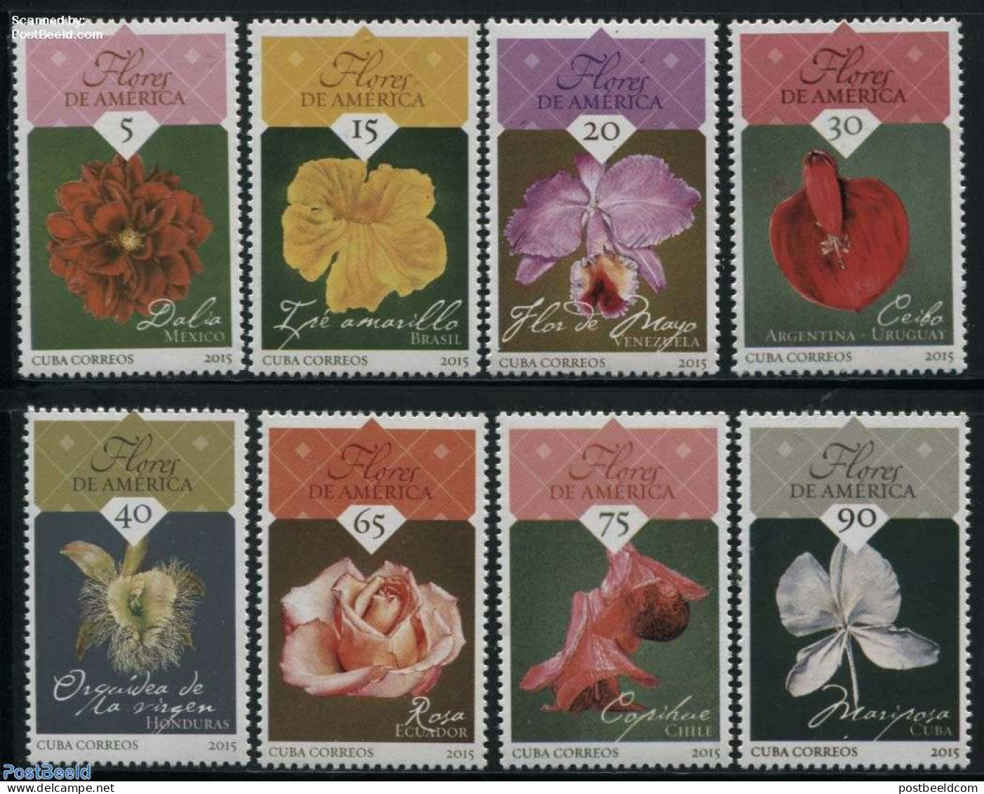 Cuba 2015 Flowers Of America 8v, Mint NH, Nature - Flowers & Plants - Orchids - Roses - Ongebruikt