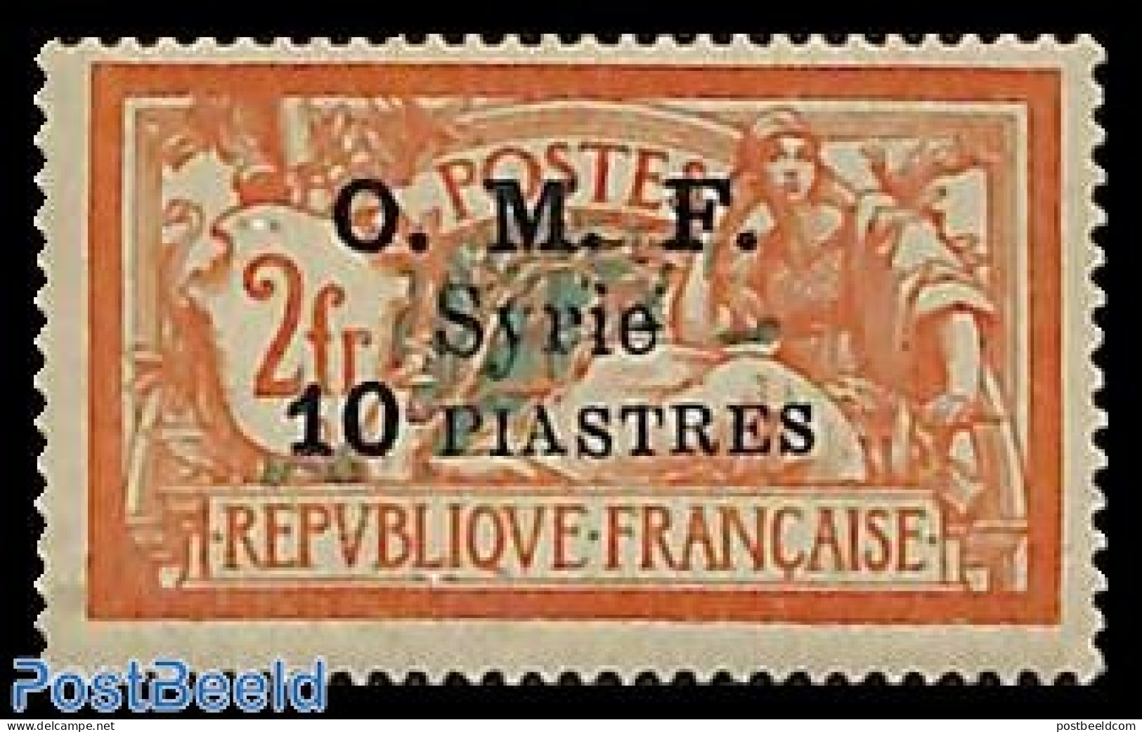 Syria 1921 10P On 2Fr, Stamp Out Of Set, Unused (hinged) - Syrien