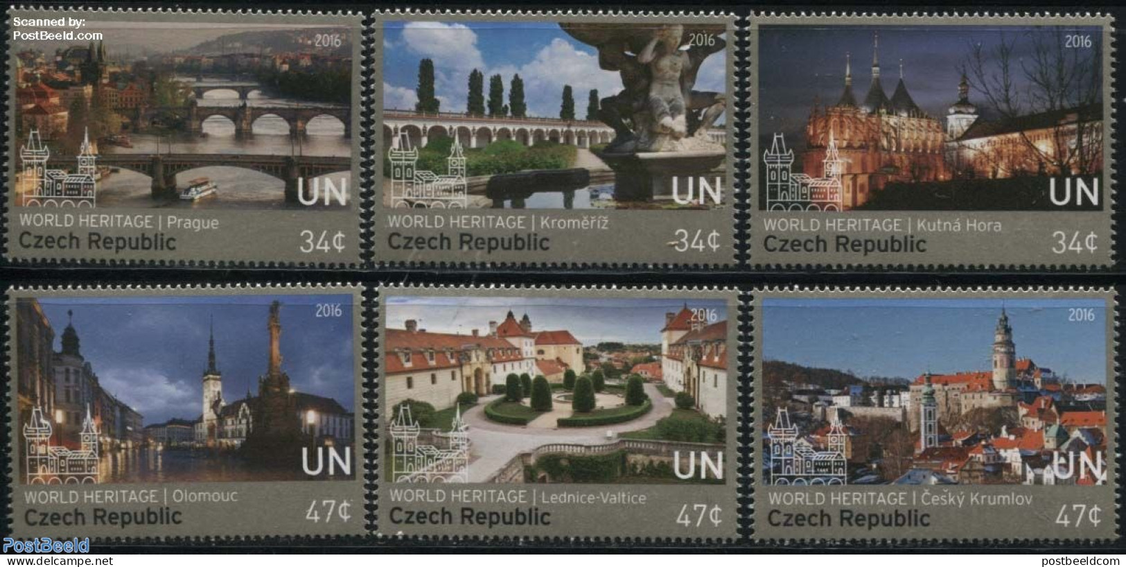 United Nations, New York 2016 World Heritage Czech Republic 6v (from Booklet), Mint NH, History - Nature - Religion - .. - Chiese E Cattedrali
