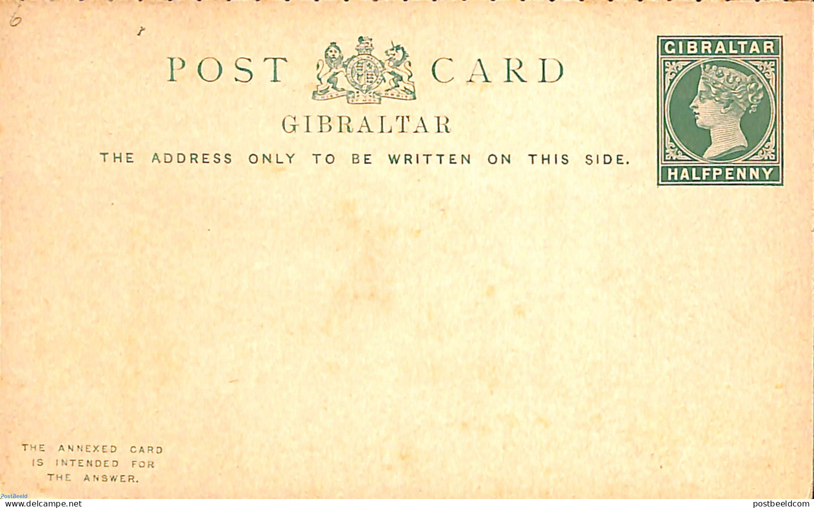 Gibraltar 1887 Reply Paid Postcard 1/2/1/2d, Unused Postal Stationary - Gibraltar