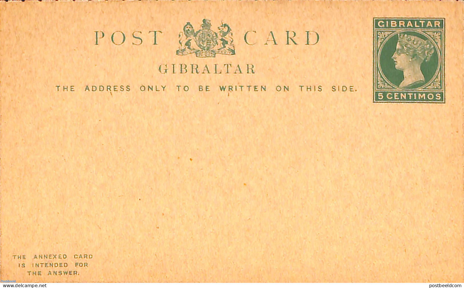Gibraltar 1889 Reply Paid Postcard 5/5c, Unused Postal Stationary - Gibraltar