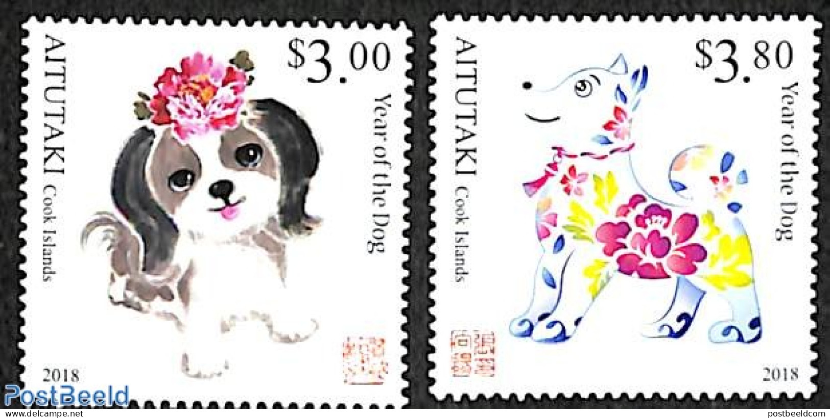 Aitutaki 2018 Year Of The Dogs 2v, Mint NH, Nature - Various - Dogs - New Year - Anno Nuovo