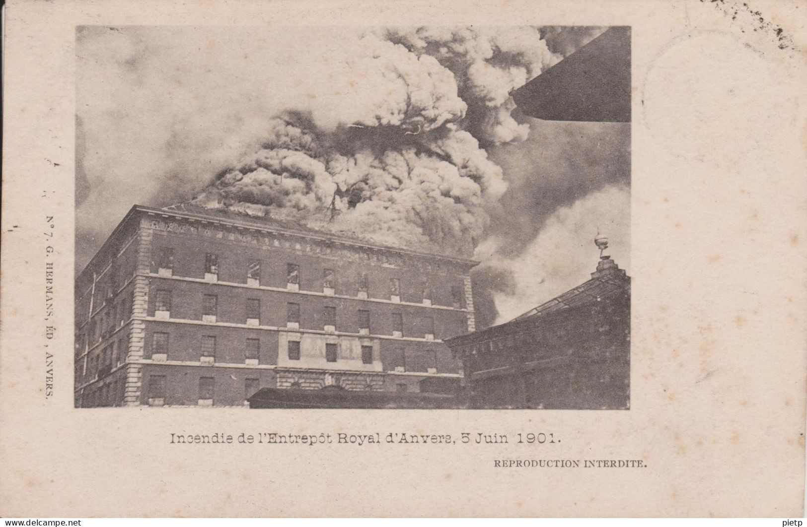 Anvers Incendie de l'Entrepôt Royal d'Anvers, 5 Juin 1901 : LOT de 9 cartes nos 1 à 9 - éditeur HERMANS