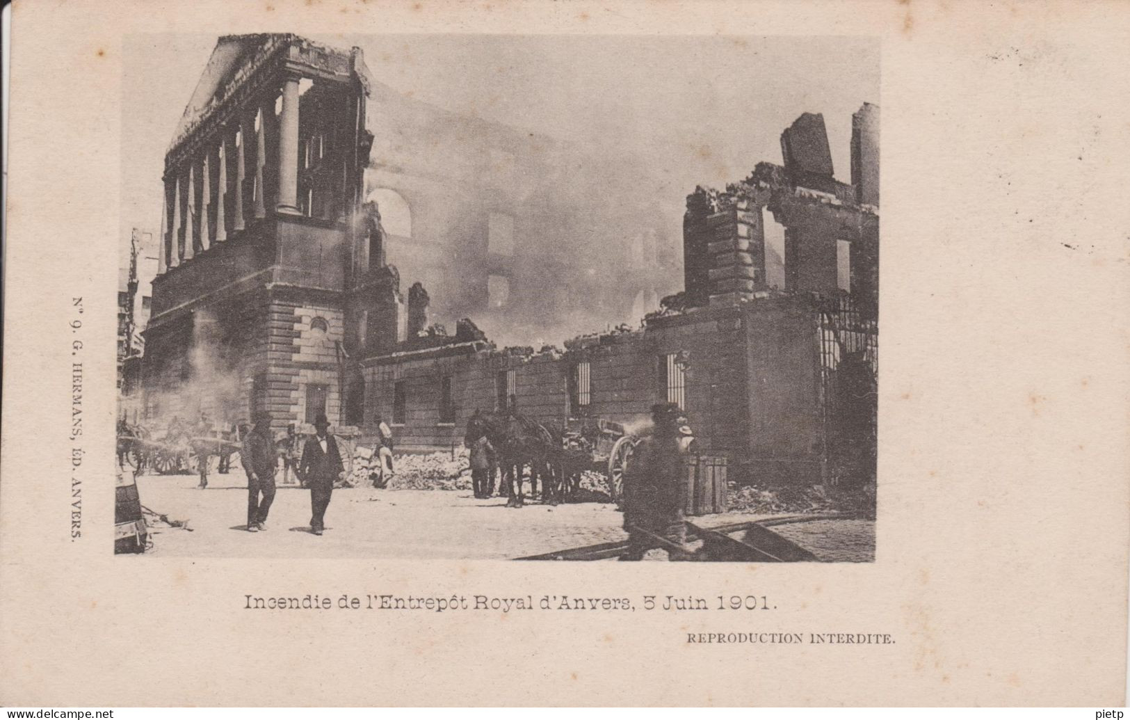 Anvers Incendie de l'Entrepôt Royal d'Anvers, 5 Juin 1901 : LOT de 9 cartes nos 1 à 9 - éditeur HERMANS