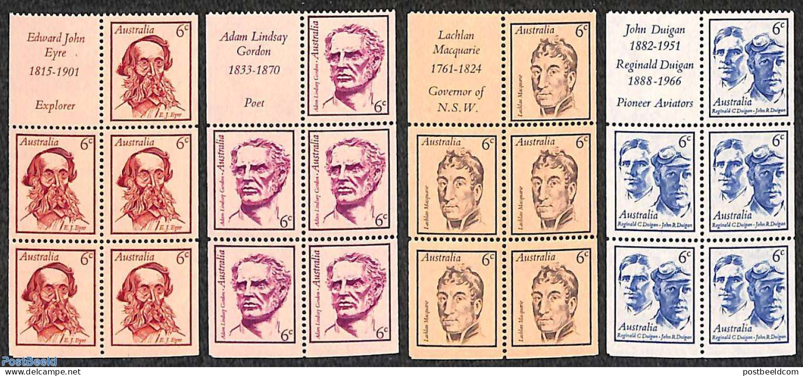 Australia 1970 Famous Pers, 4 Booklet Panes, Mint NH - Nuevos