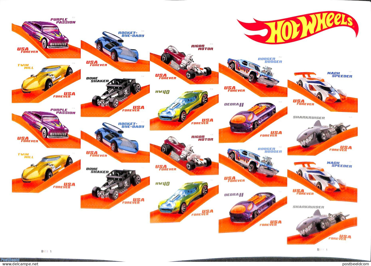 United States Of America 2018 Hot Wheels M/s S-a, Mint NH, Transport - Various - Automobiles - Toys & Children's Games - Ungebraucht