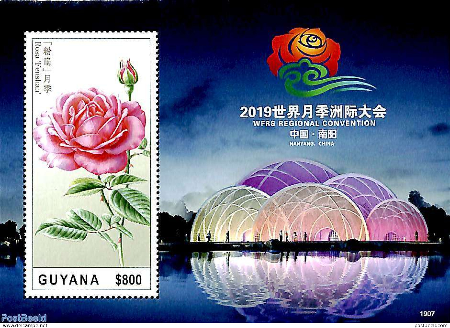 Guyana 2019 Rosa Fenshan S/s, Mint NH, Nature - Flowers & Plants - Roses - Guyane (1966-...)
