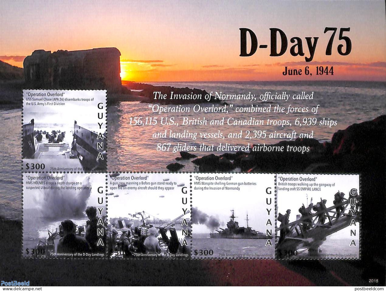 Guyana 2020 D-Day 5v M/s, Mint NH, History - Transport - World War II - Ships And Boats - WO2