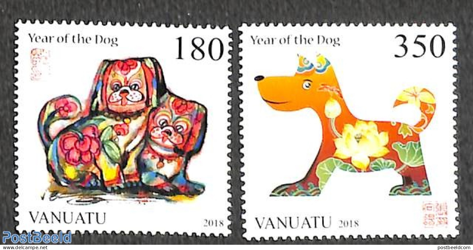 Vanuatu 2018 Year Of The Dog 2v, Mint NH, Nature - Various - Dogs - New Year - Nouvel An