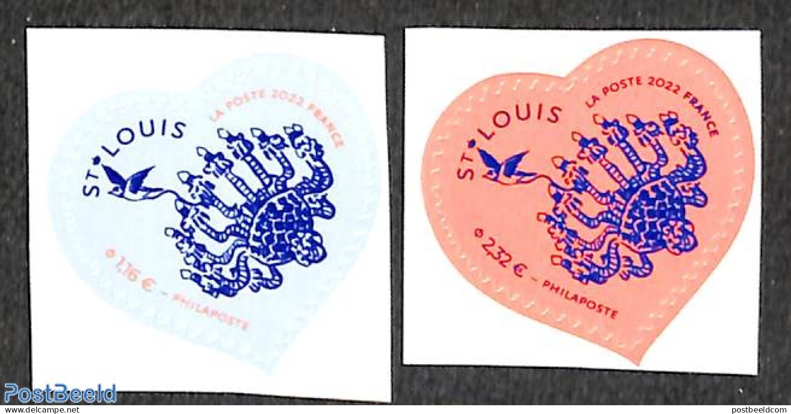 France 2022 Hearts, St Louis 2v S-a, Mint NH - Unused Stamps