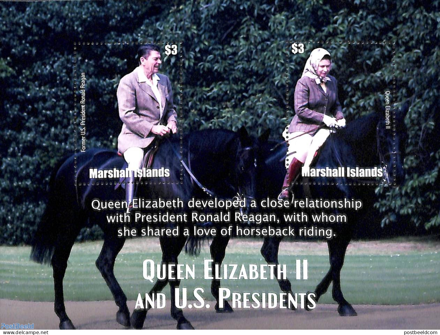 Marshall Islands 2021 Queen Elizabeth II With Pres. Reagan S/s, Mint NH, History - Nature - American Presidents - King.. - Familias Reales