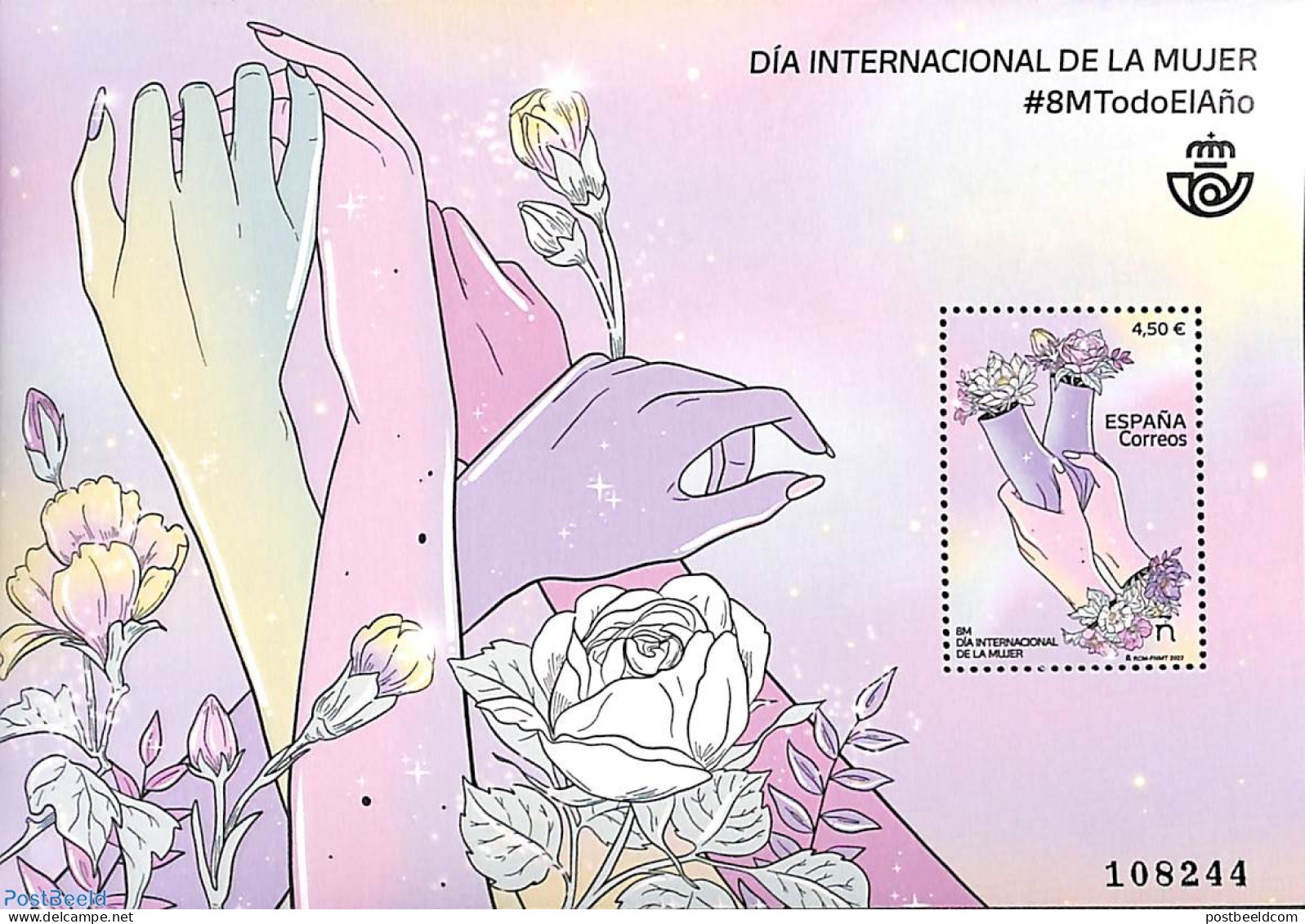 Spain 2022 Woman Day S/s, Mint NH, History - Nature - Women - Roses - Nuovi