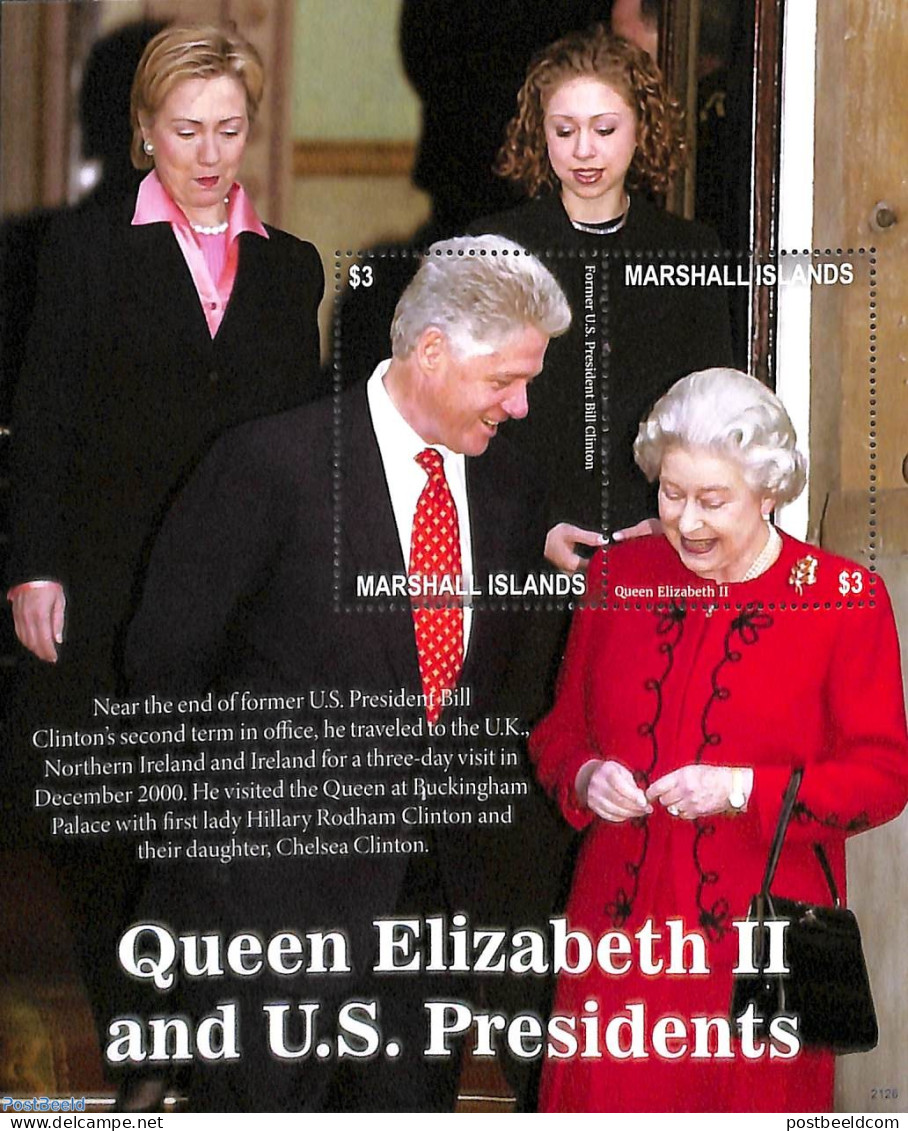 Marshall Islands 2021 Queen Elizabeth II And Bill Clinton S/s, Mint NH, History - American Presidents - Kings & Queens.. - Familias Reales