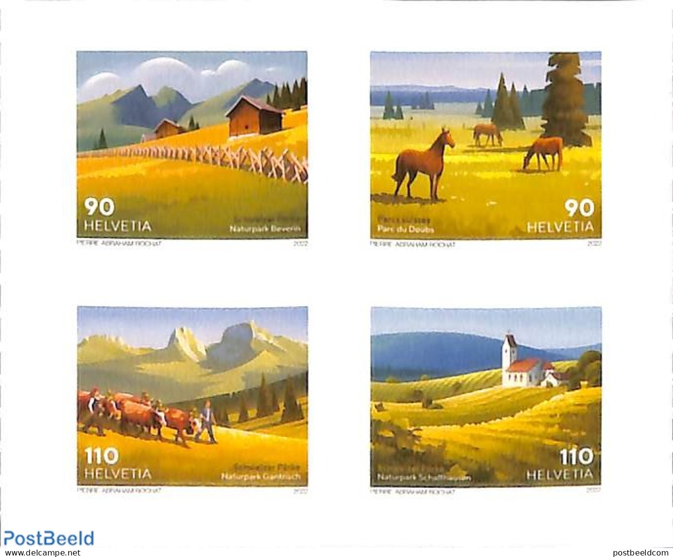 Switzerland 2022 Landscapes 4v S-a, Mint NH, Nature - Religion - Cattle - Horses - Churches, Temples, Mosques, Synagog.. - Nuevos