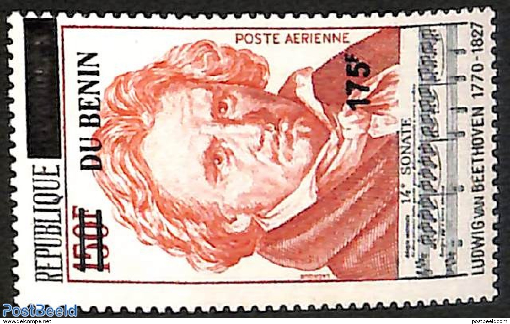 Benin 2007 Ludwig Von Beethoven, Overprint, Mint NH, Performance Art - Various - Music - Errors, Misprints, Plate Flaw.. - Unused Stamps