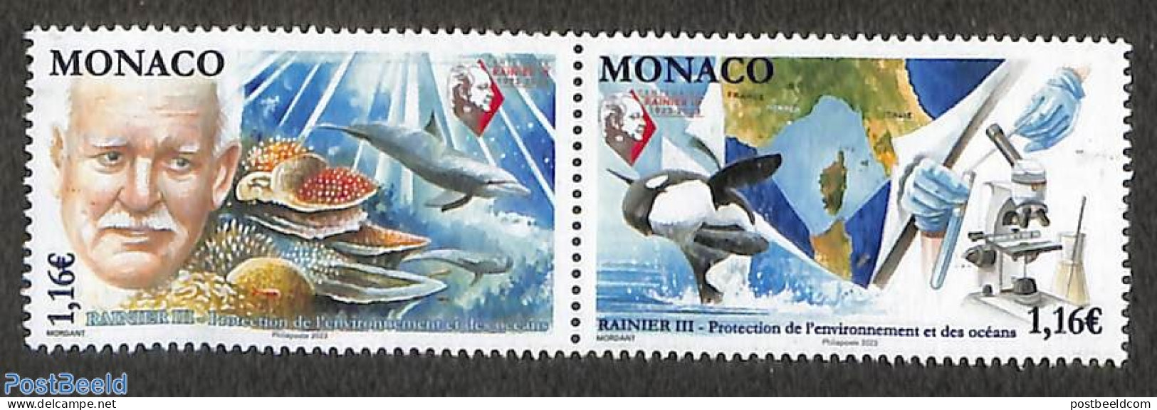 Monaco 2023 Environment 2v [:], Mint NH, Nature - Various - Sea Mammals - Maps - Corals - Microscopes - Unused Stamps