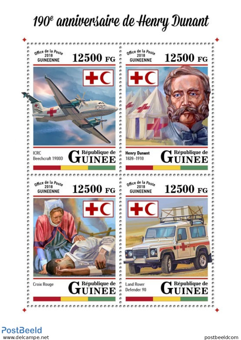 Guinea, Republic 2018 190th Anniversary Of Henri Dunant, Mint NH, Health - Transport - Red Cross - Automobiles - Aircr.. - Red Cross