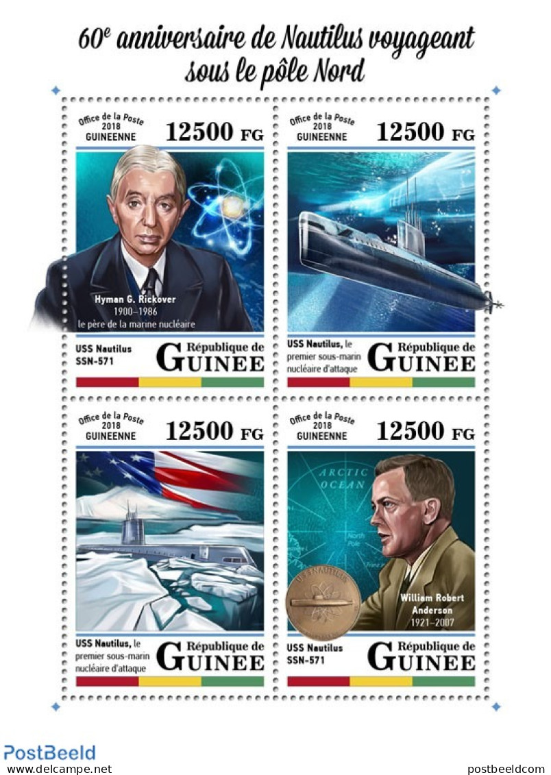 Guinea, Republic 2018 Nautilus, Mint NH, History - Transport - Explorers - Ships And Boats - Exploradores