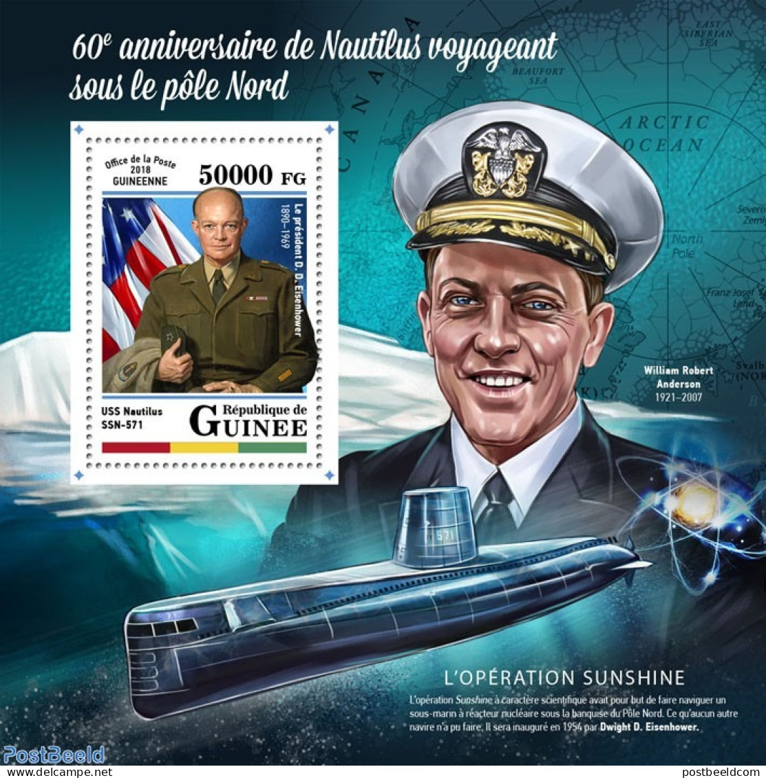 Guinea, Republic 2018 Nautilus, Mint NH, History - Transport - Explorers - Ships And Boats - Explorers