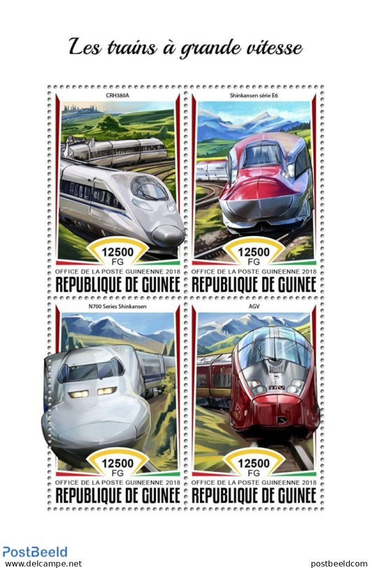 Guinea, Republic 2018 High Speed Trains, Mint NH, Sport - Transport - Mountains & Mountain Climbing - Railways - Arrampicata