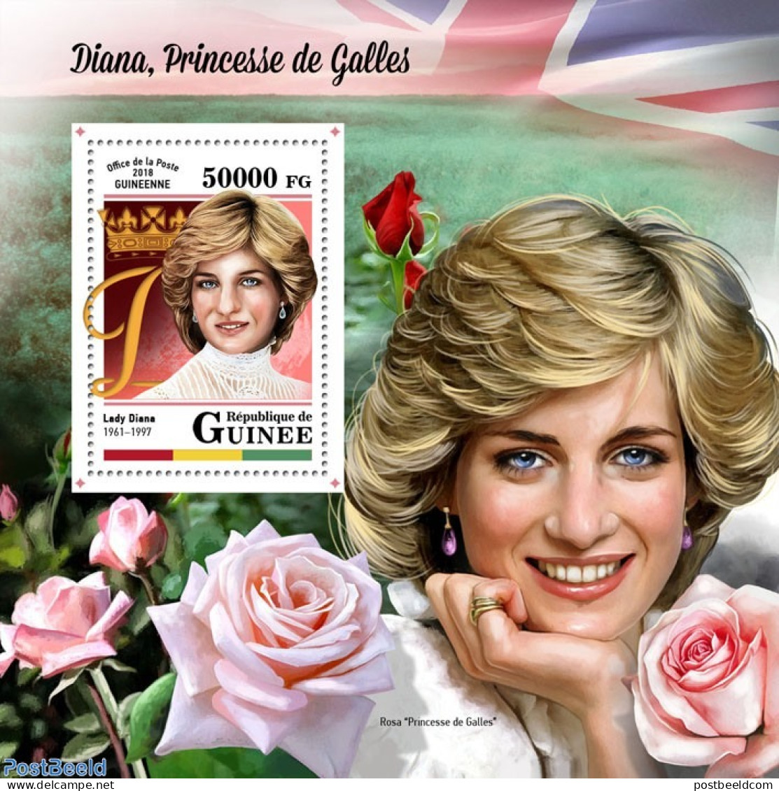 Guinea, Republic 2018 Lady Diana, Mint NH, History - Nature - Charles & Diana - Roses - Familles Royales