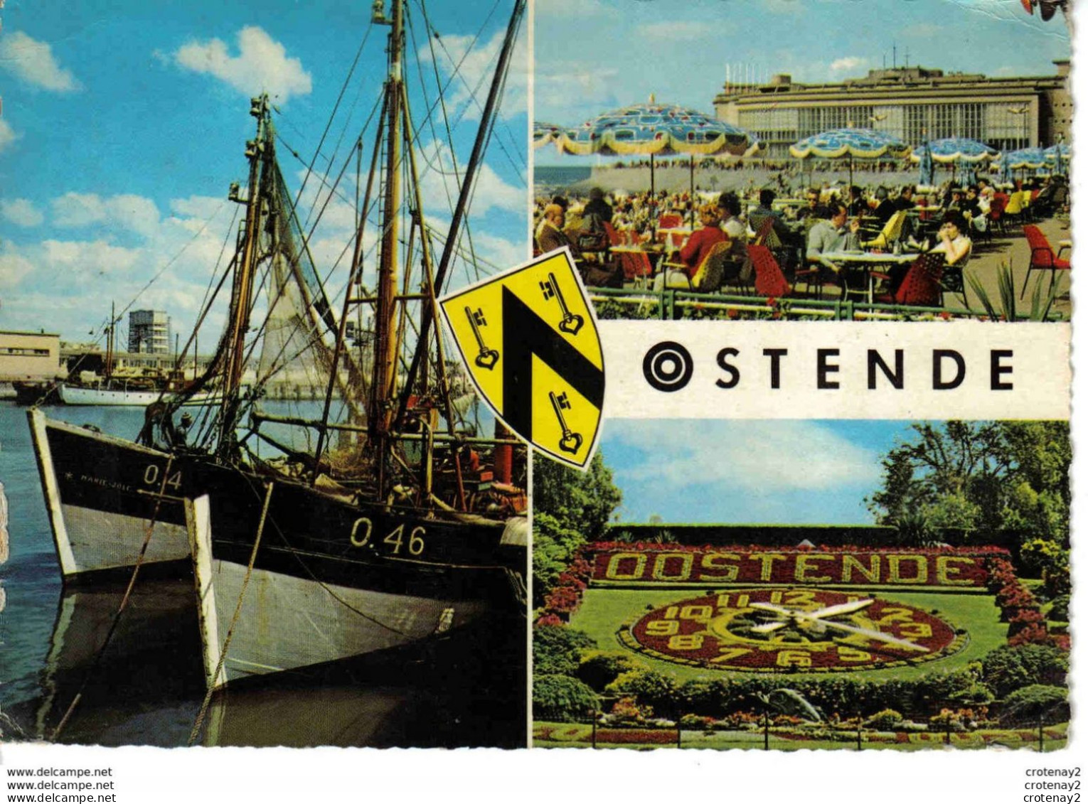 Ostende Oostende 3 Vues Bateaux De Pêche Pendule En Fleurs Terrasse Et Blason - Oostende