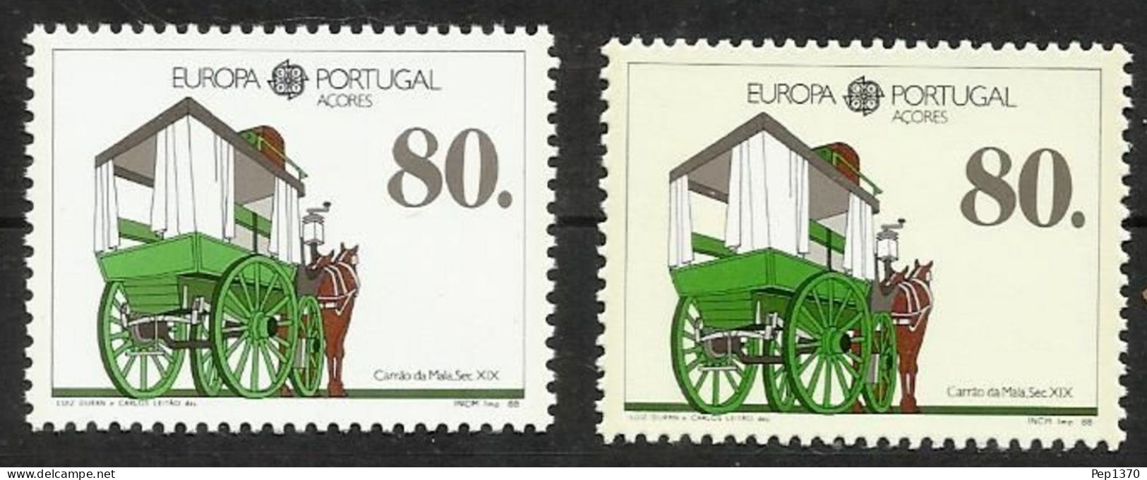 AZORES 1988 - AÇORES - EUROPA CEPT - TRANSPORTES - YVERT 379 + 380 FOSFORO** - Açores