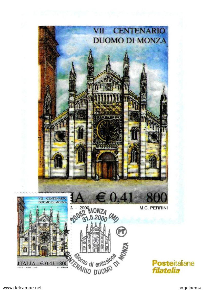 ITALIA ITALY - 2000 MONZA 7° Cent. Duomo Annullo Fdc Su Cartolina Speciale PT - 188 - Churches & Cathedrals