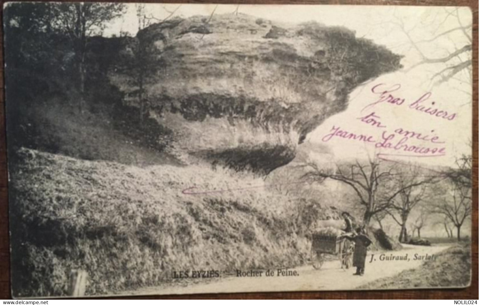 Cpa 24 Dordogne, Les Eyzies, Rocher De Peine, Animée, Attelage,éd Guiraud, écrite En 1904 - Les Eyzies