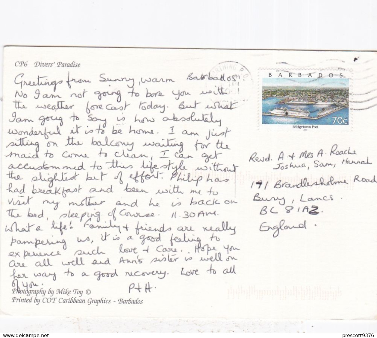 Divers Paradise, Barbados - Stamped Postcard   - L Size  - LS5 - Barbados (Barbuda)