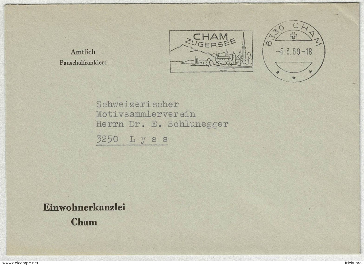 Schweiz 1969, Brief Amtlich Pauschalfrankiert Cham - Lyss - Storia Postale