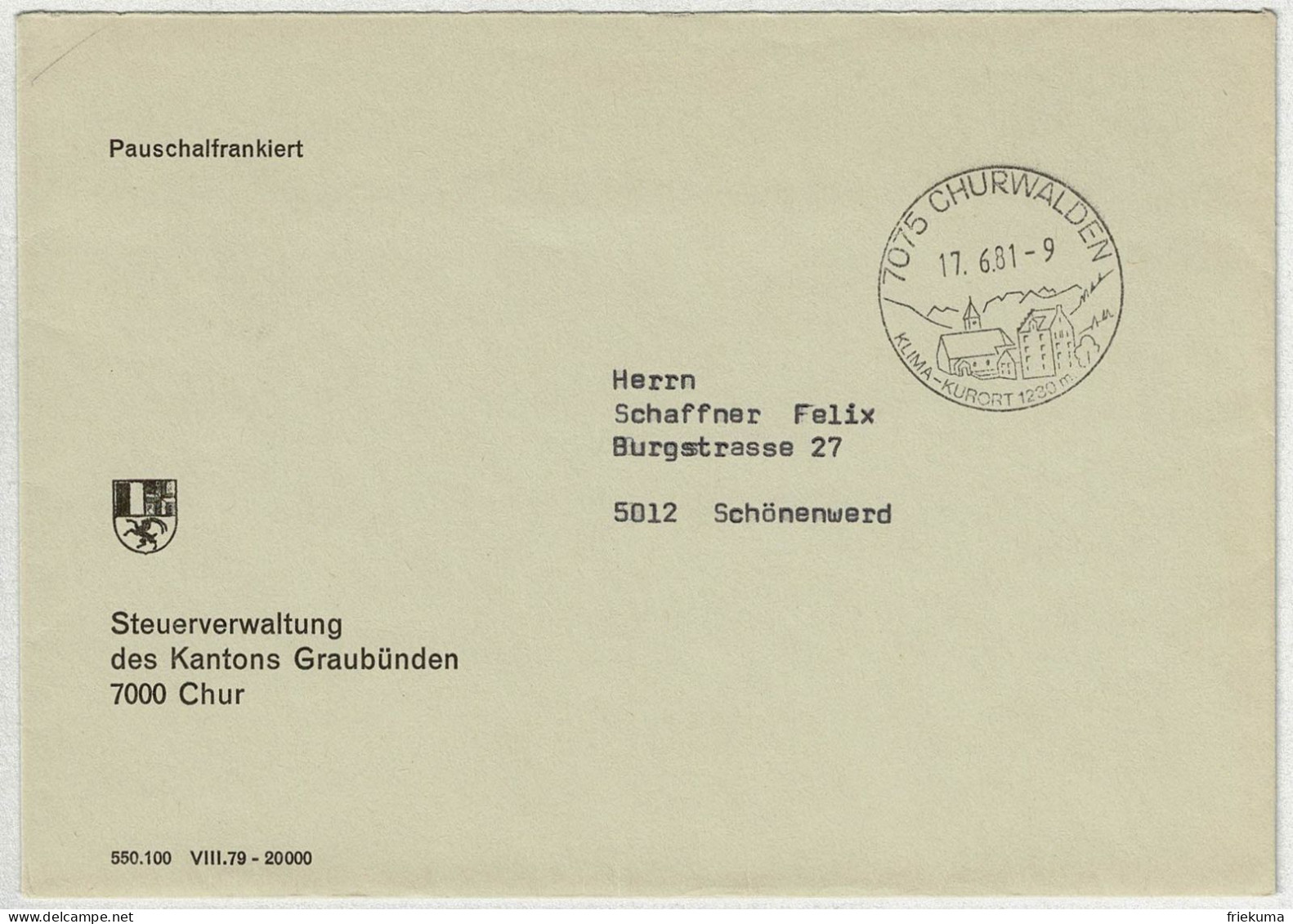 Schweiz 1981, Brief Pauschalfrankiert Churwalden - Schönenwerd - Marcophilie