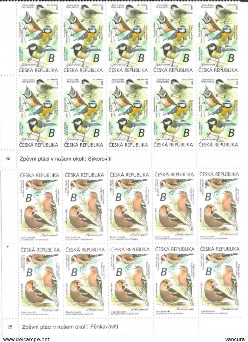 1067 - 8 Czech Republic Paridae Fringilla 2020 Goldfinch Chaffinch Hawfinch Marsh Tit Crested Tit Great Tit Blue Tit - Unused Stamps