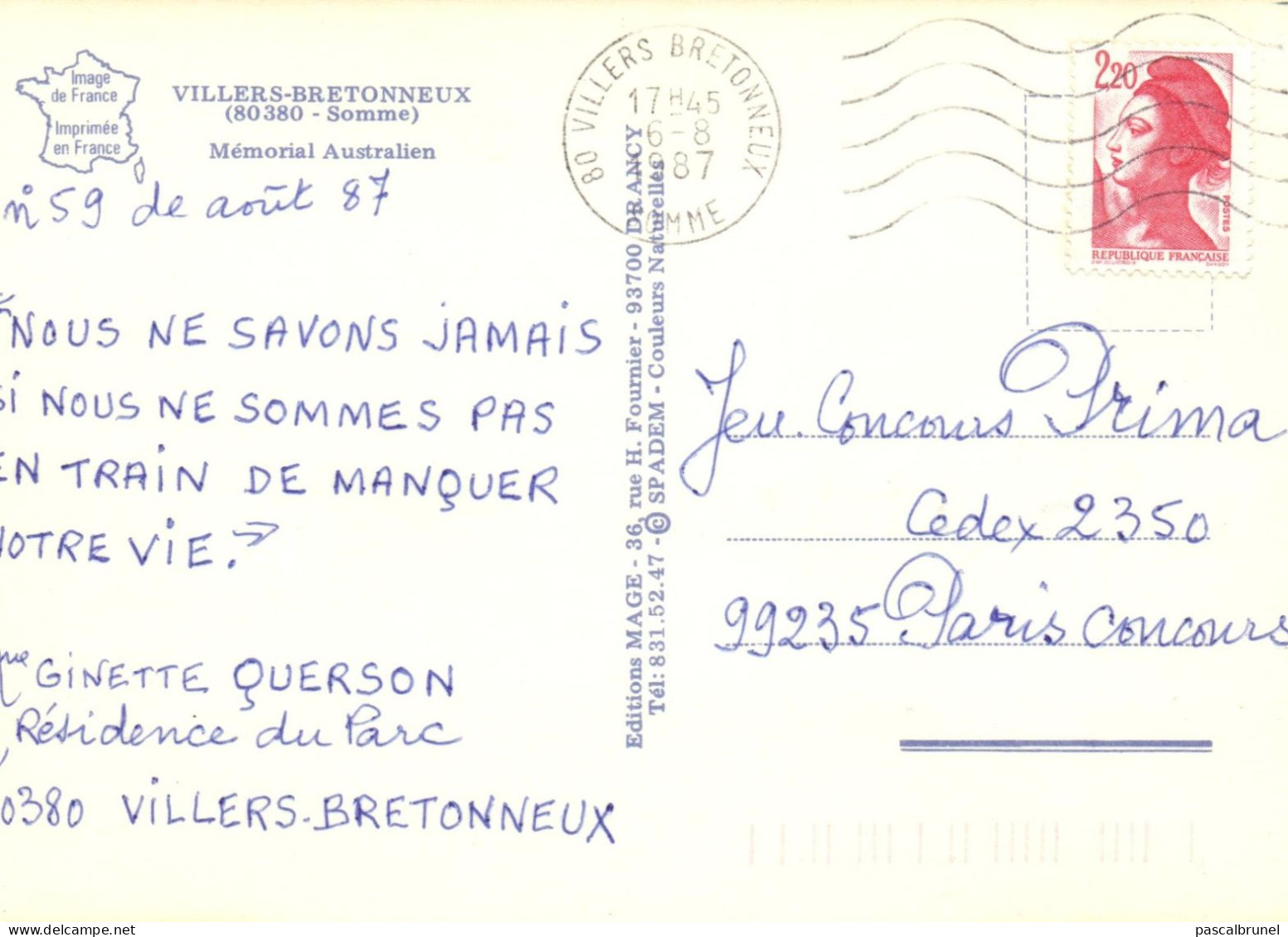 VILLERS BRETONNEUX - MEMORIAL AUSTRALIEN - Villers Bretonneux