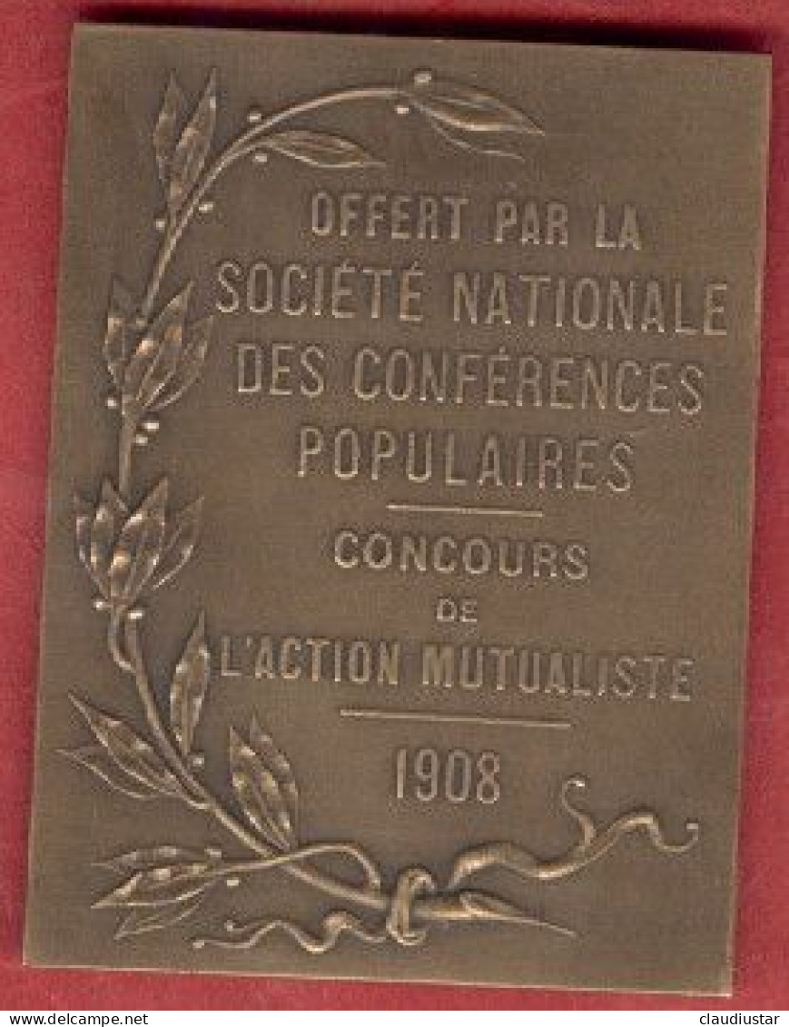 ** MEDAILLE  CONFERENCES  POPULAIRES   1908 ** - Other & Unclassified