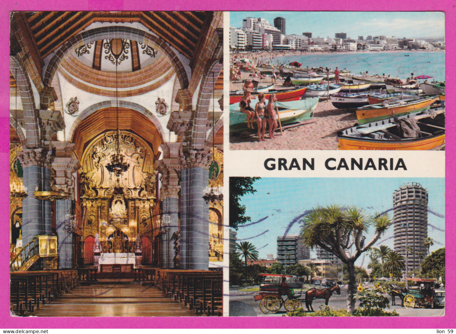 293797 / Spain - Grand Canary Horse Car Cathedral Beach  PC 1973 USED  5 Pta General Franco Flamme Distrito-Postal - Covers & Documents