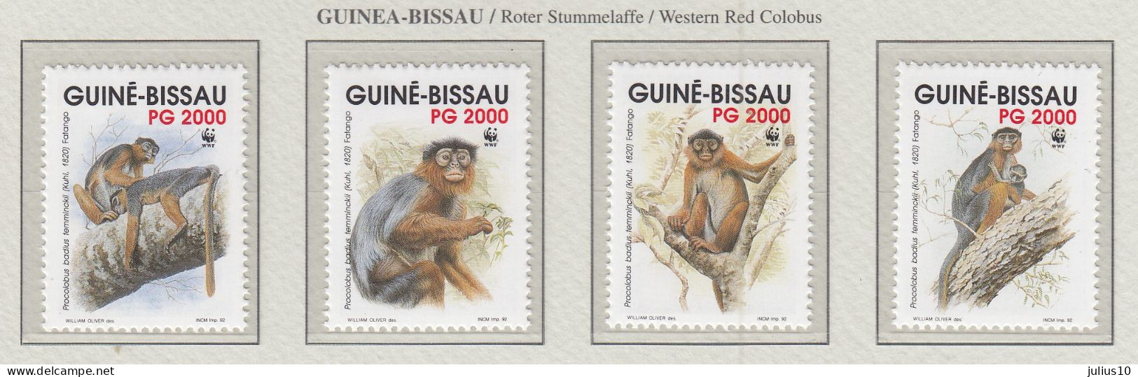 GUINEA BISSAU 1992 WWF Monkey Animals Mi 1185-88 MNH(**) Fauna 816 - Monkeys