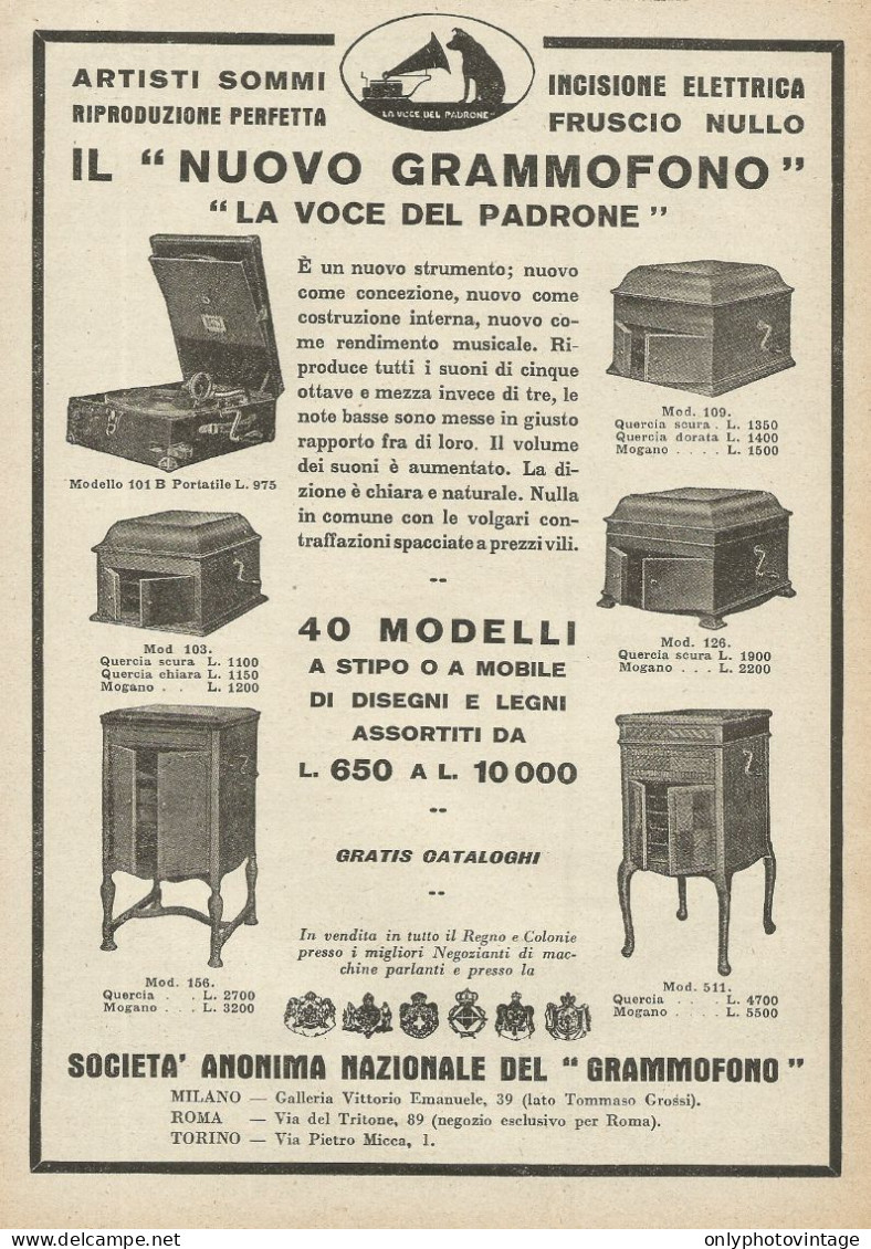 La Voce Del Padrone - Il Nuovo Grammofono - Pubblicità 1927 - Advertising - Reclame
