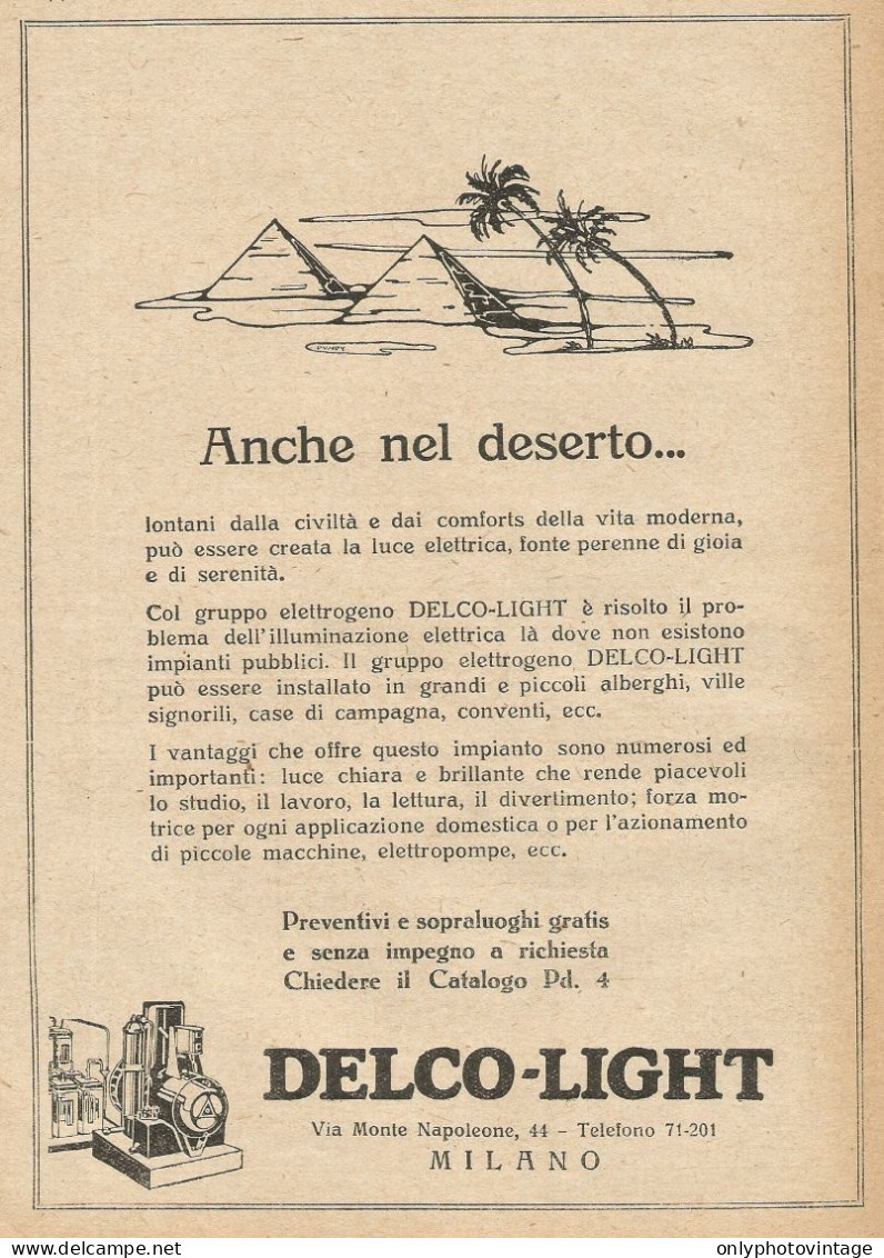 DELCO-LIGHT Anche Nel Deserto... - Pubblicità 1927 - Advertising - Reclame