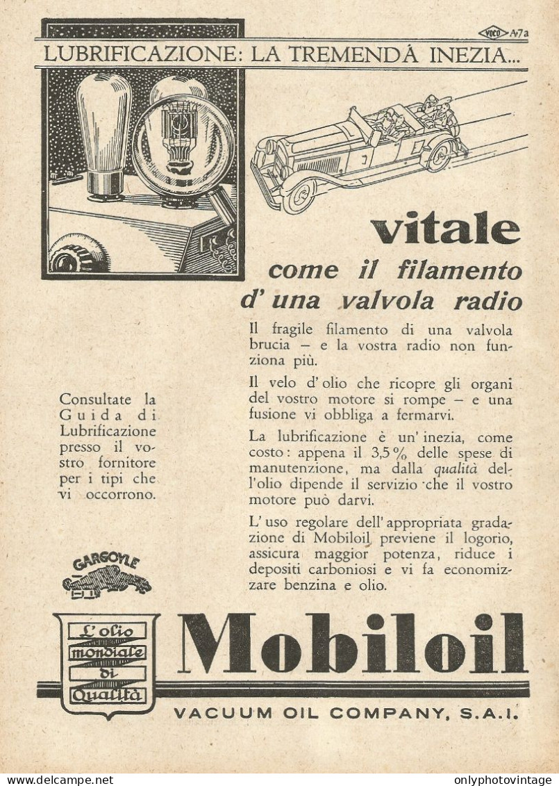 MOBILOIL - Vitale Come Il Filamento Di Una... - Pubblicità 1931 - Advert. - Advertising