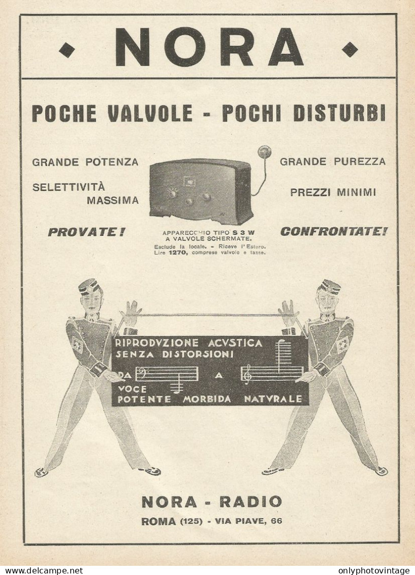 Radio NORA - Poche Valvole Pochi Disturbi - Pubblicità D'epoca - Advertis. - Reclame