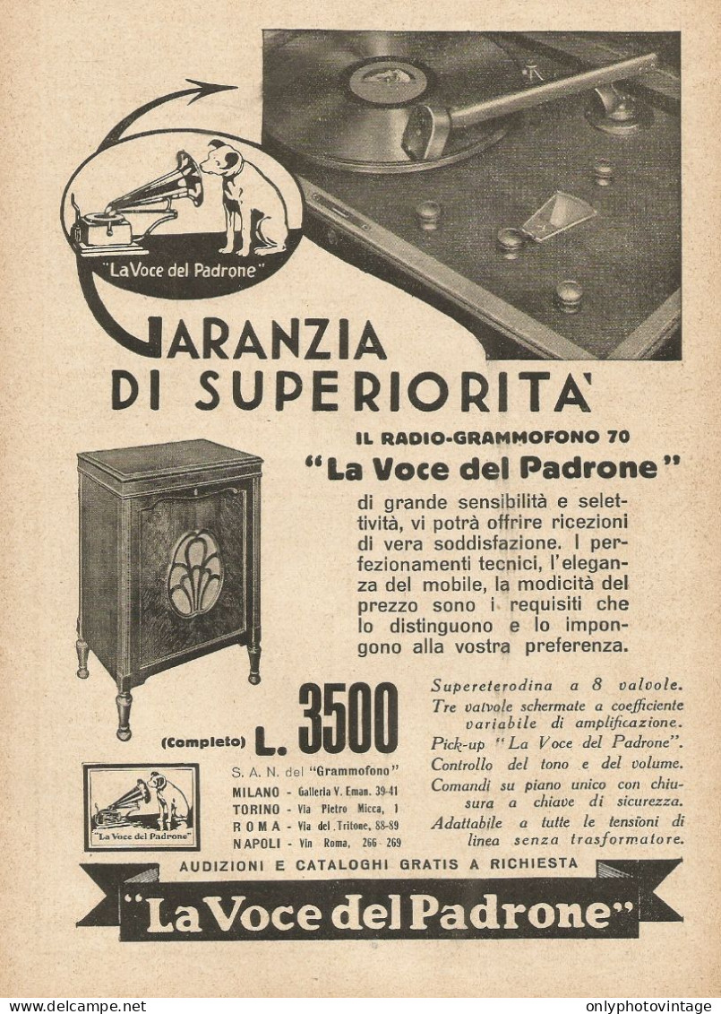 La Voce Del Padrone - Radio Grammofono 70 - Pubblicità D'epoca - Advertis. - Reclame