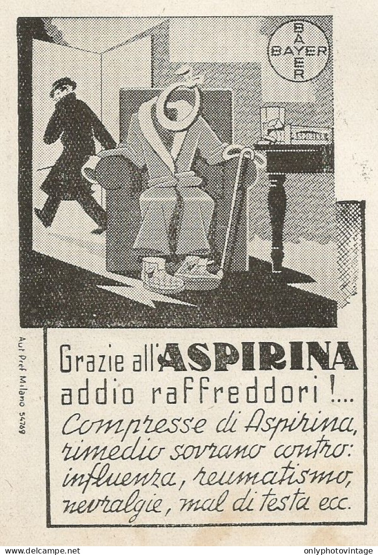 Grazie All'ASPIRINA Addio Raffreddori - Pubblicità 1937 - Advertising - Werbung