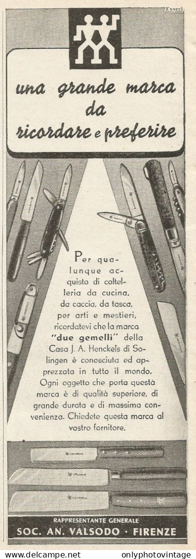 Coltelleria Da Caccia DUE GEMELLI - Pubblicità 1937 - Advertising - Werbung