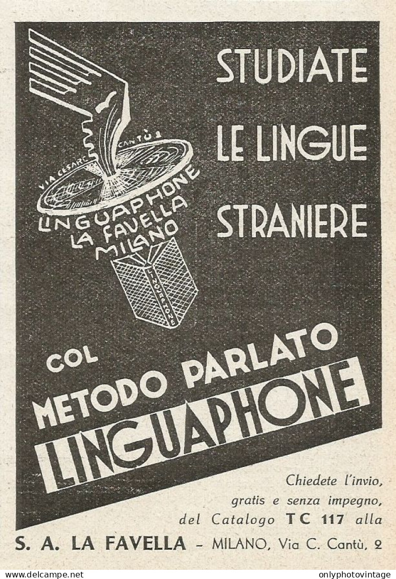 Lingue Straniere Con LINGUAPHONE - Pubblicità 1937 - Advertising - Advertising