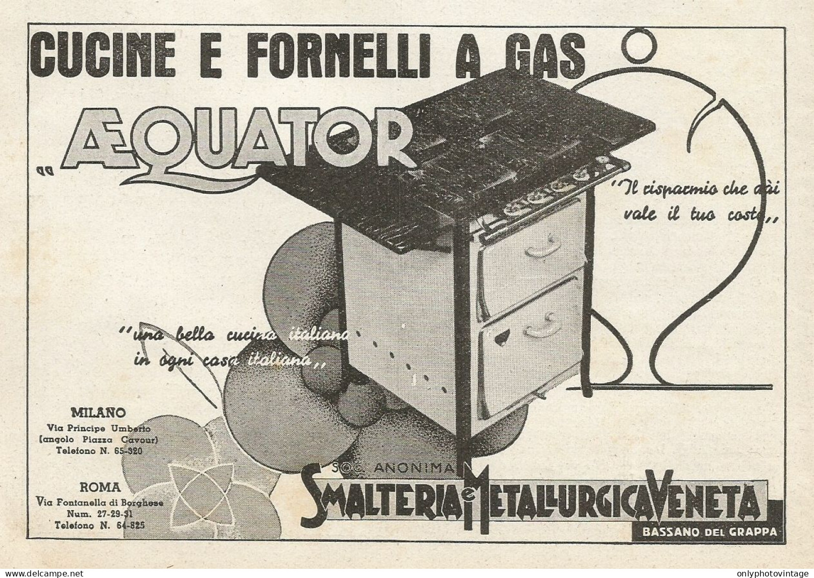 Cucine E Fornelli A Gas AEQUATOR - Pubblicità 1937 - Advertising - Advertising